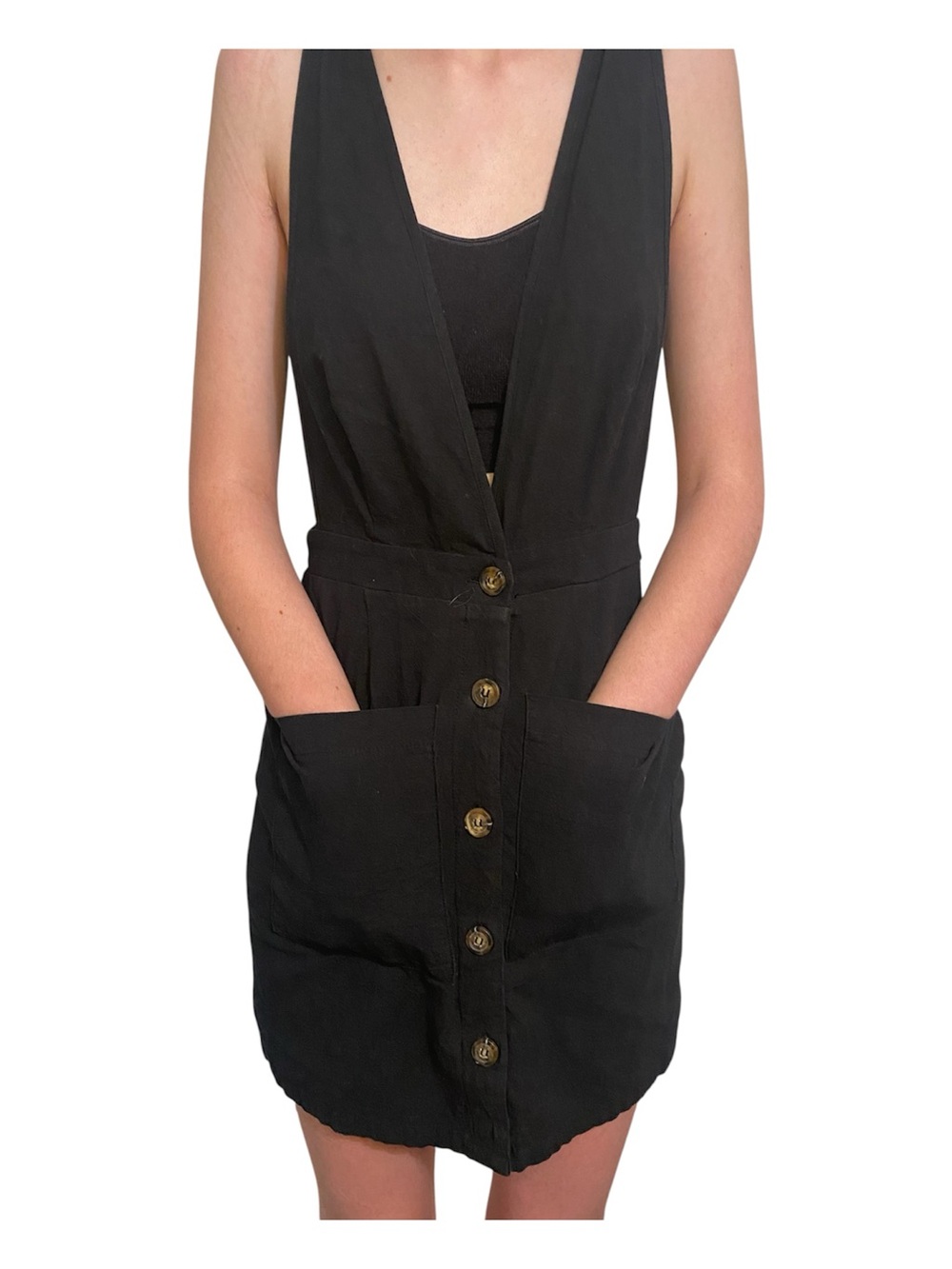 Sienna Sky Black Button-Front Mini Dress size xs cut out sides plunge neck